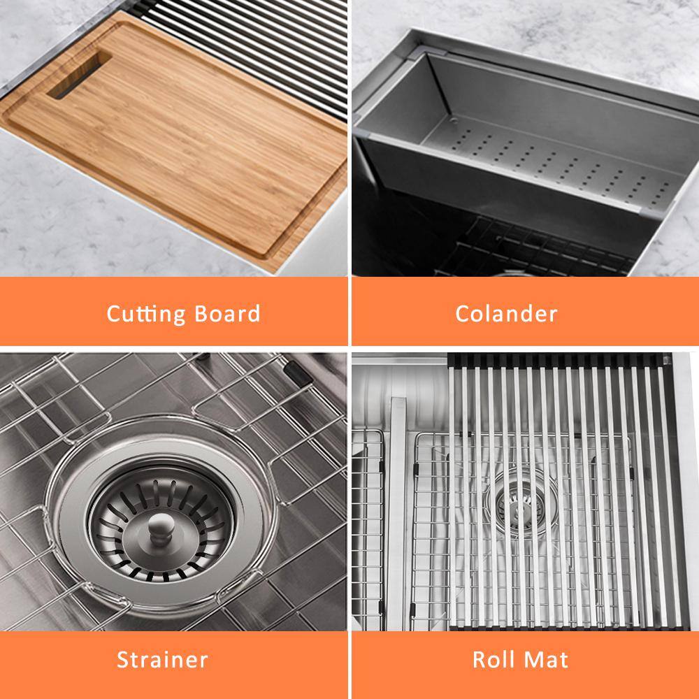 Glacier Bay Zero Radius Undermount 18G Stainless Steel 30 in. Single Bowl Workstation Kitchen Sink with Accessories 4304F