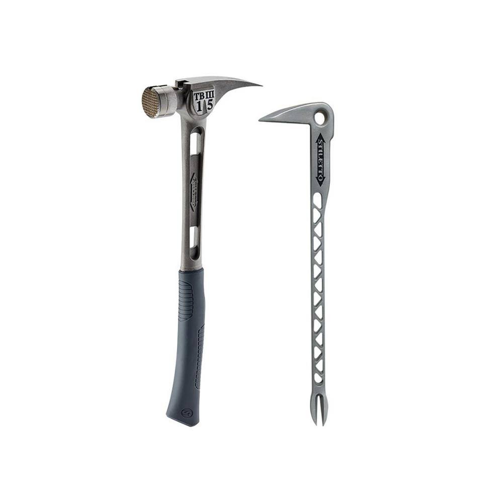 Stiletto 15 oz. TiBone 3 Milled Face with Curved Handle and Titanium Trim and 12 in. Titanium Clawbar Nail Puller with Dimpler TB3MC-TICLW12