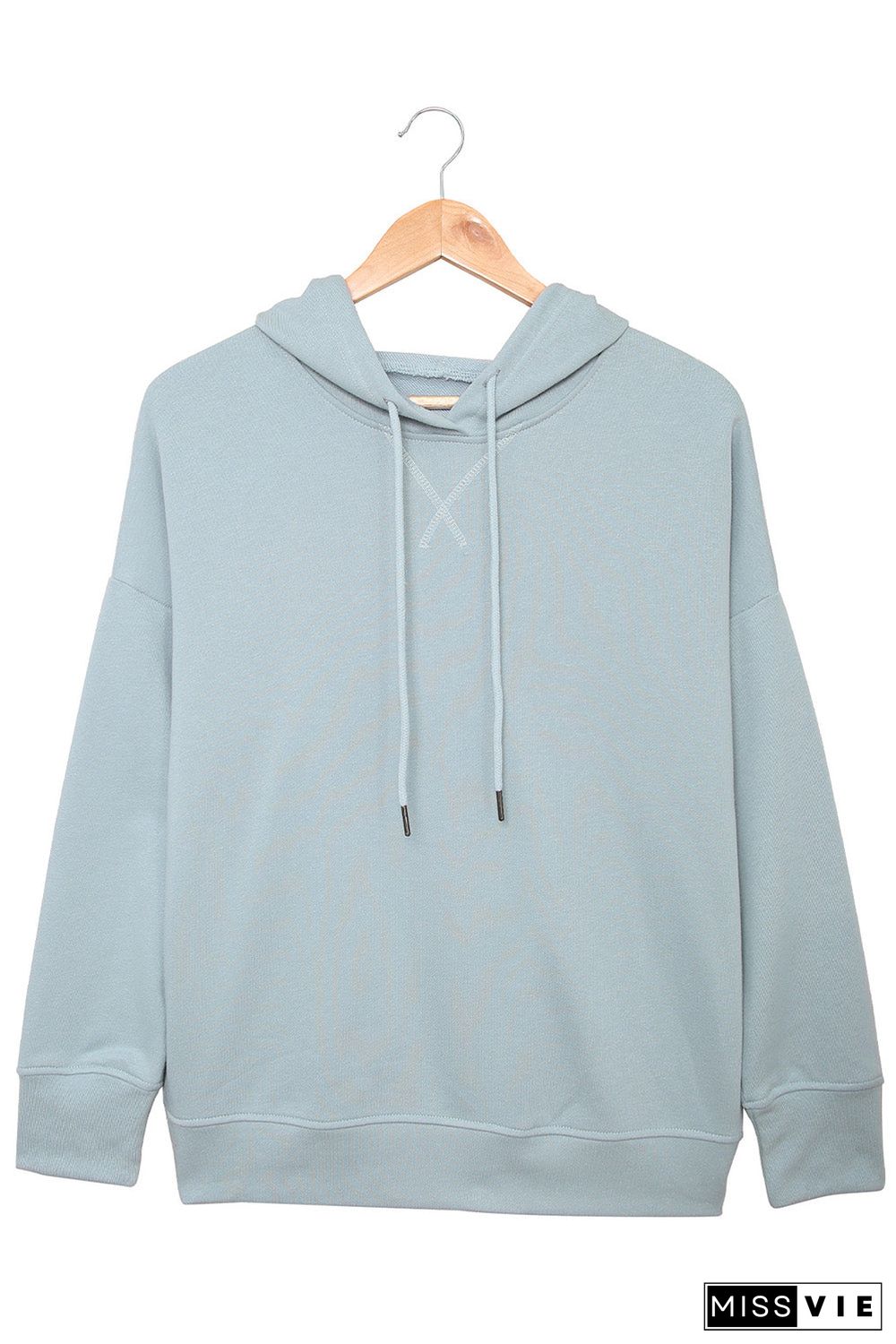 Sky Blue Drop Shoulder Slit Hem Casual Hoodie