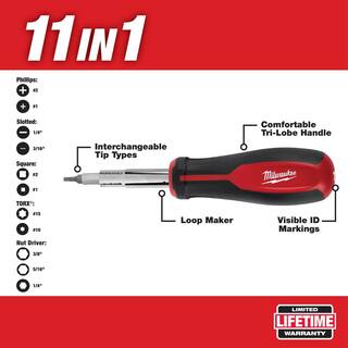 MW 11-in-1 Multi-Tip Screwdriver with Compact Folding Knife 48-22-2761-48-22-1521