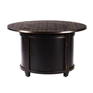 Oakland Living 44 in. Round Aluminum Outdoor Propane Fire Table with Fire Beads Lid and Covers in Copper HDDUBAI-FPT-AC