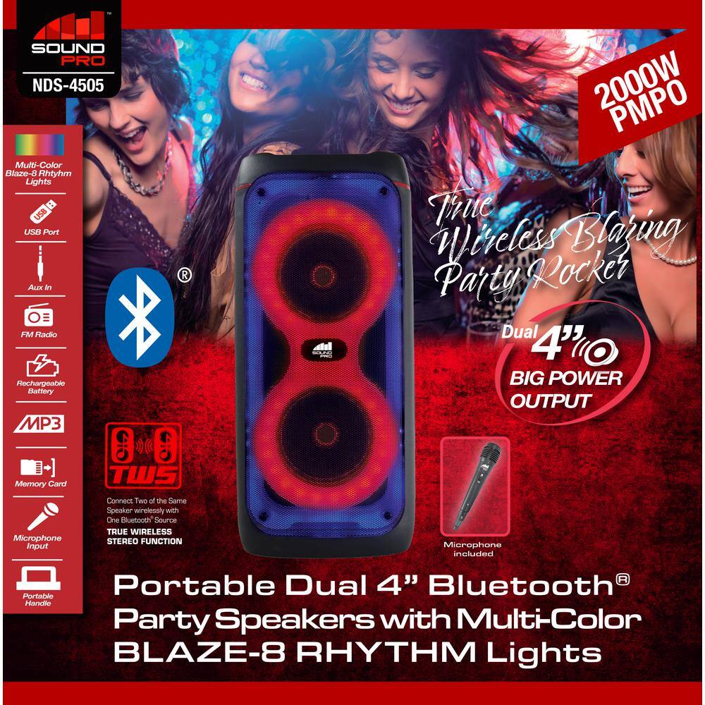 SOUNDPRO 4 in. Party Bluetooth Speakers with All New Multi-Color Blaze-8 Rhythm Lights NDS-4505