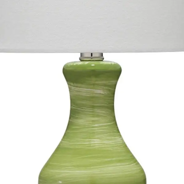 Table Lamp with Drum Shade and Ceramic Swirl Design Base， Green