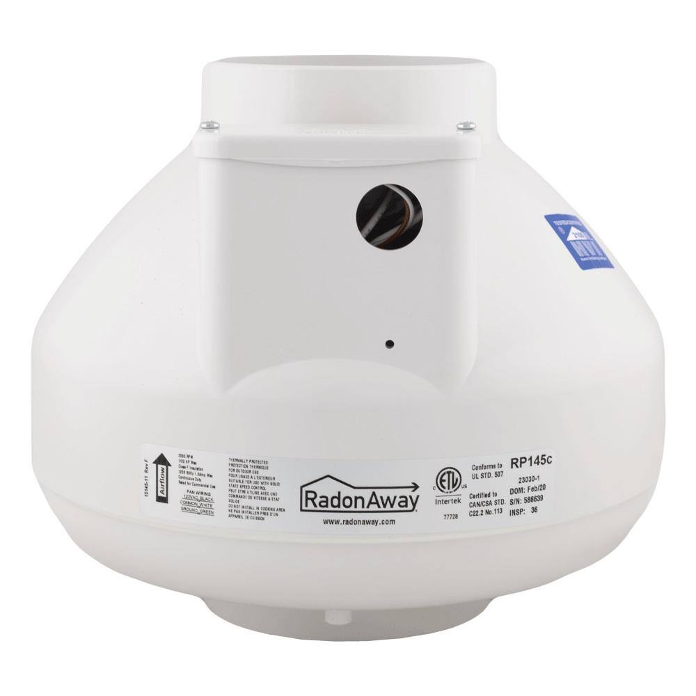 RadonAway RP145C 4 in. Inlet and Outlet Inline Radon Fan in White with 1.7 in. Maximum Operating Pressure 23030-1