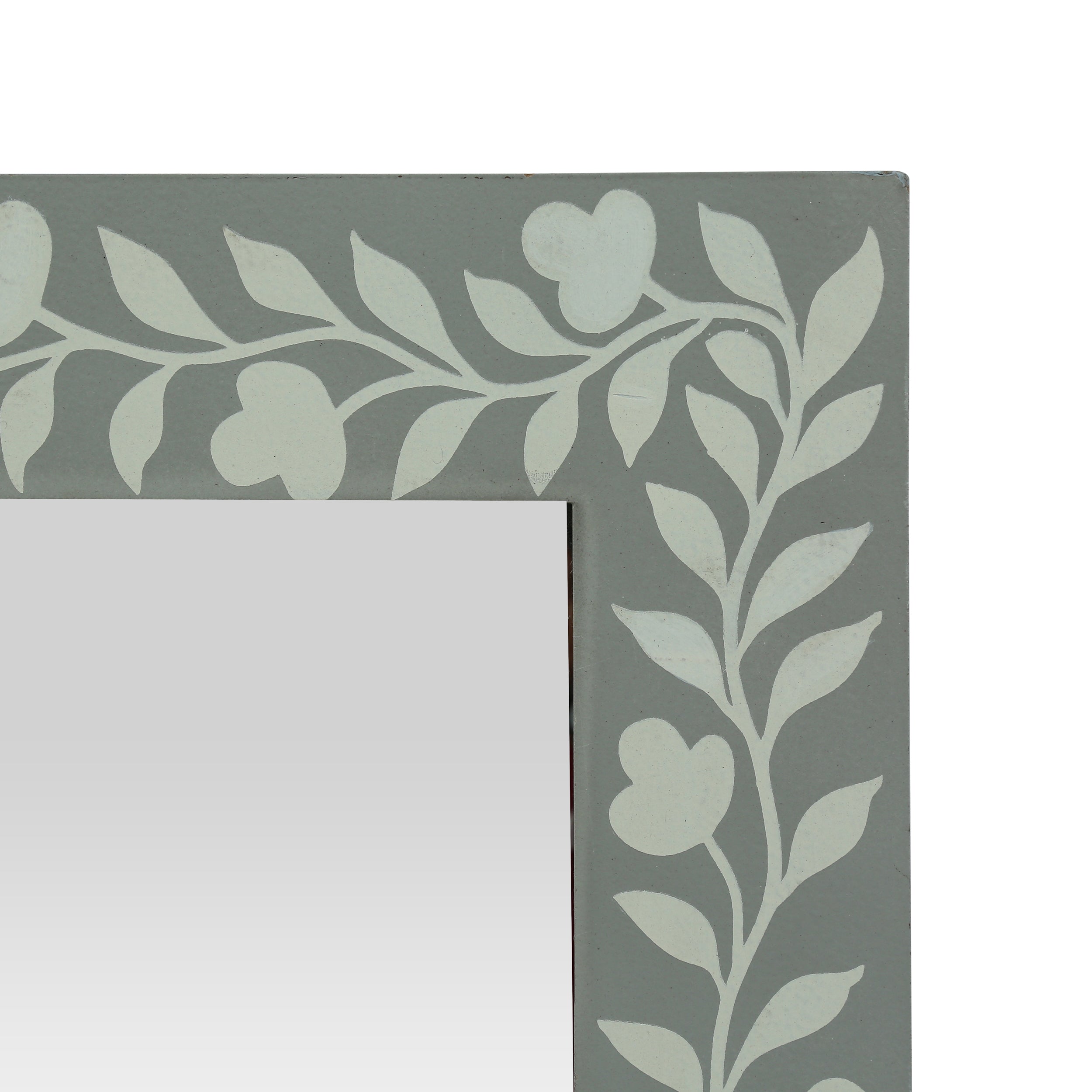 Woodworth Boho Handcrafted Painted Full Length Standing Mirror, Gray and White