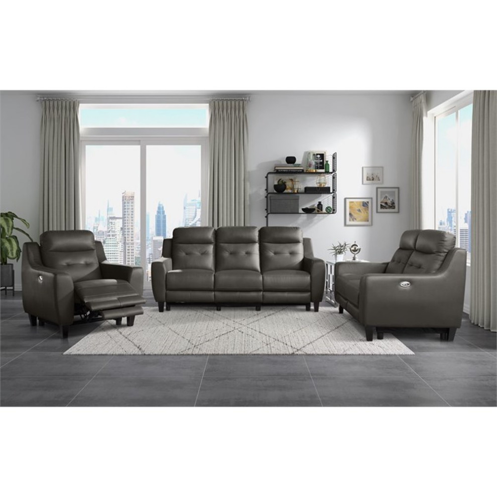 Bowery Hill 19.5 quotModern Leather Power Reclining Chair in Grayish Brown   Contemporary   Recliner Chairs   by Homesquare  Houzz