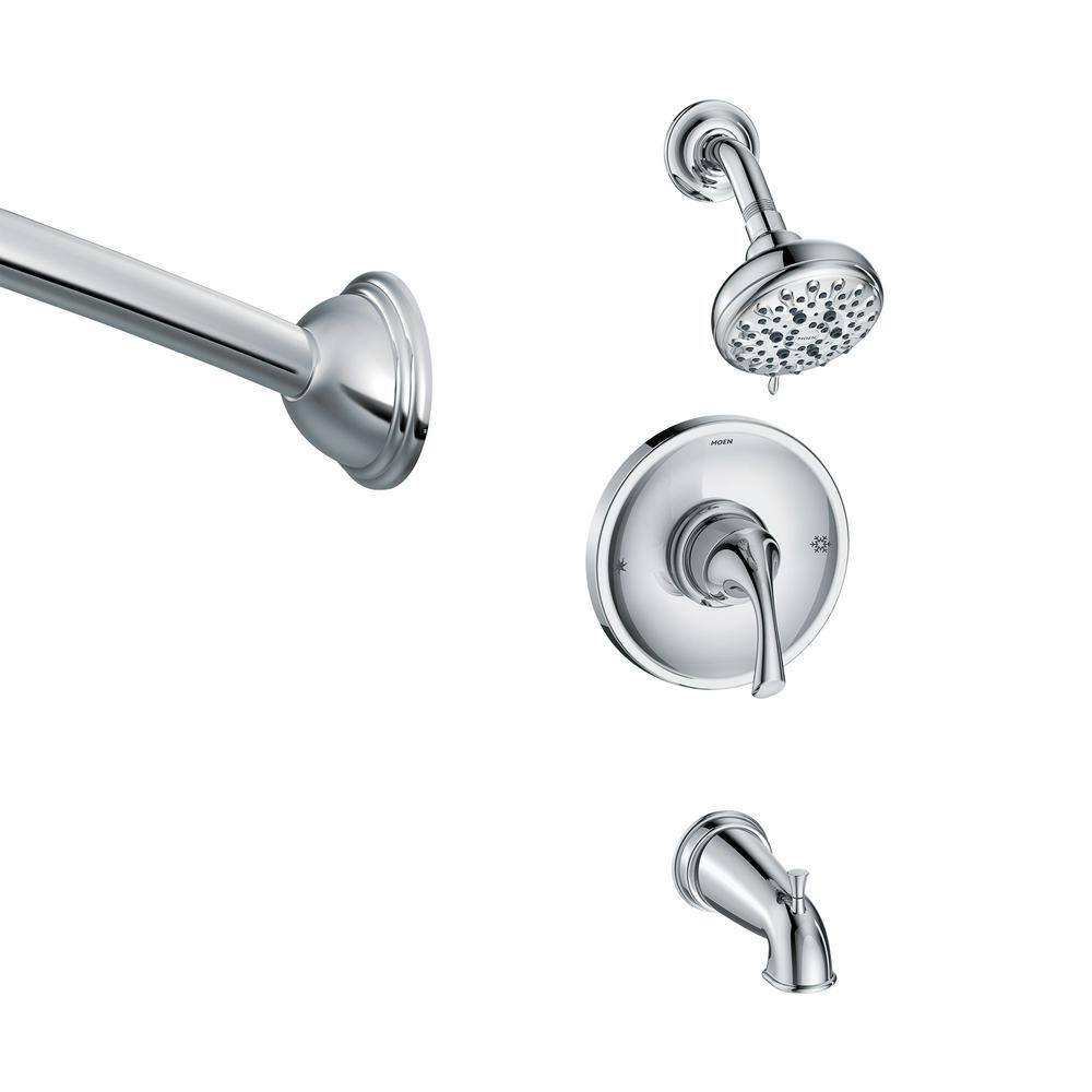 MOEN Idora Single-Handle 5-Spray Tub and Shower Faucet with Curved Shower Rod in Chrome (Valve Included) 82115-TSRDS