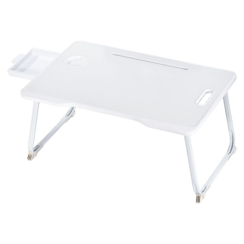 Foldable Laptop Bed Desk with Storage Drawer Tablet Slot Cup Holder