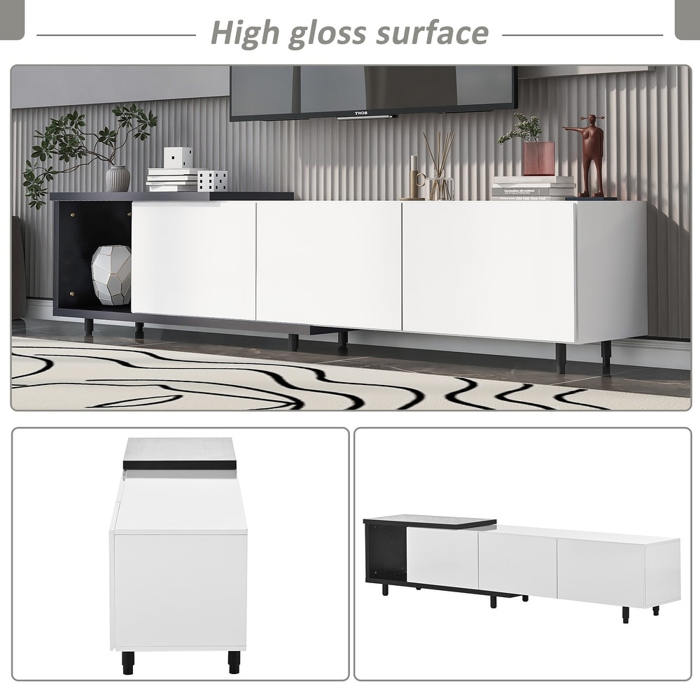 Elegant Black White TV Stand Ample Storage TV Console TV Cabinet with Storage Drawers and Open Compartments  White