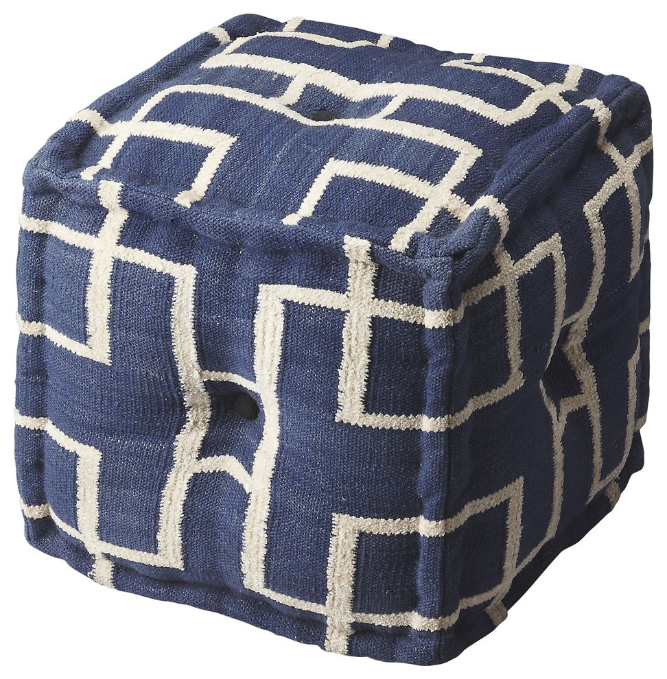 Butler Specialty Berkeley Pouffe in Blue Cotton   Contemporary   Footstools And Ottomans   by BisonOffice  Houzz