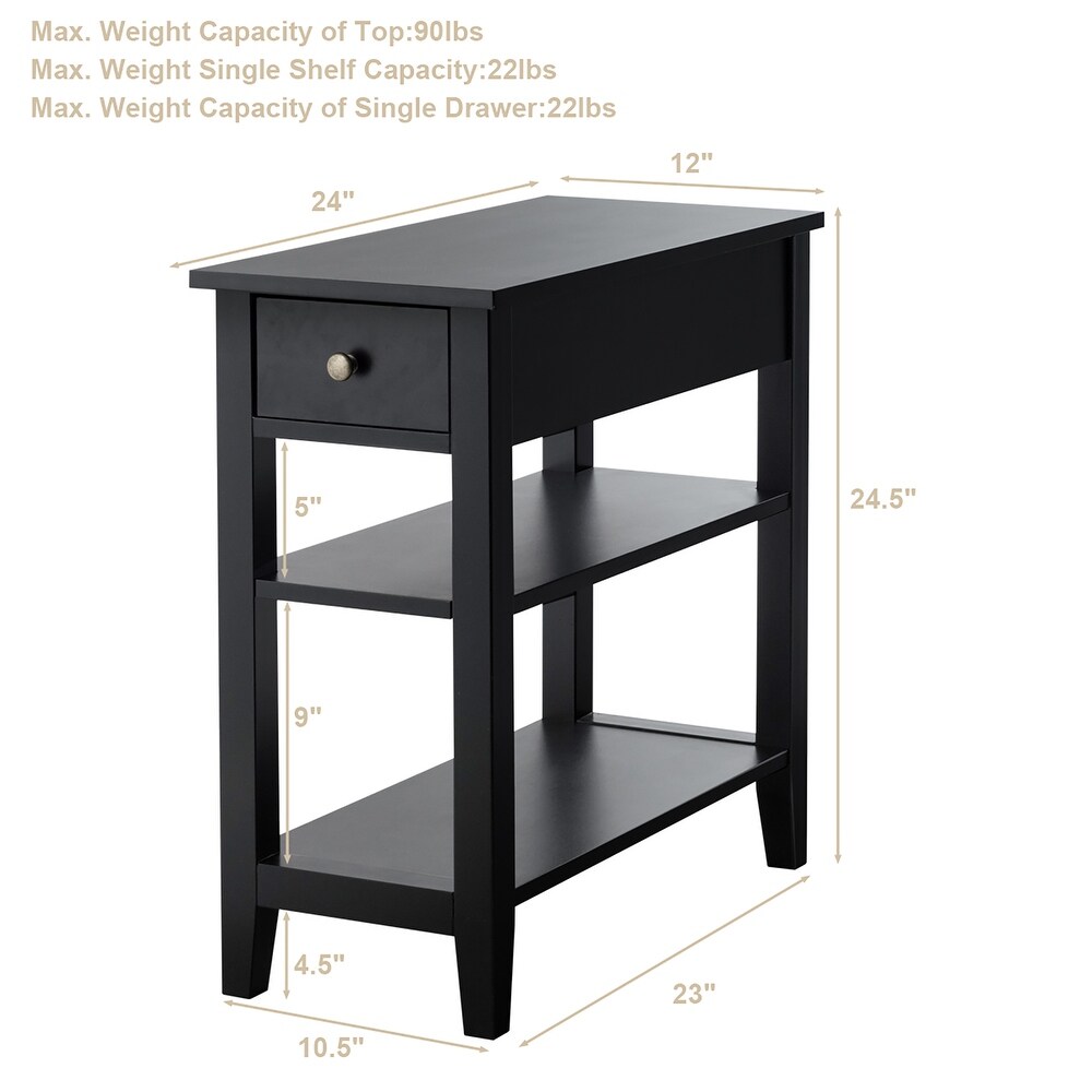 3 Tier End Table with Drawer Slideway and Double Shelves