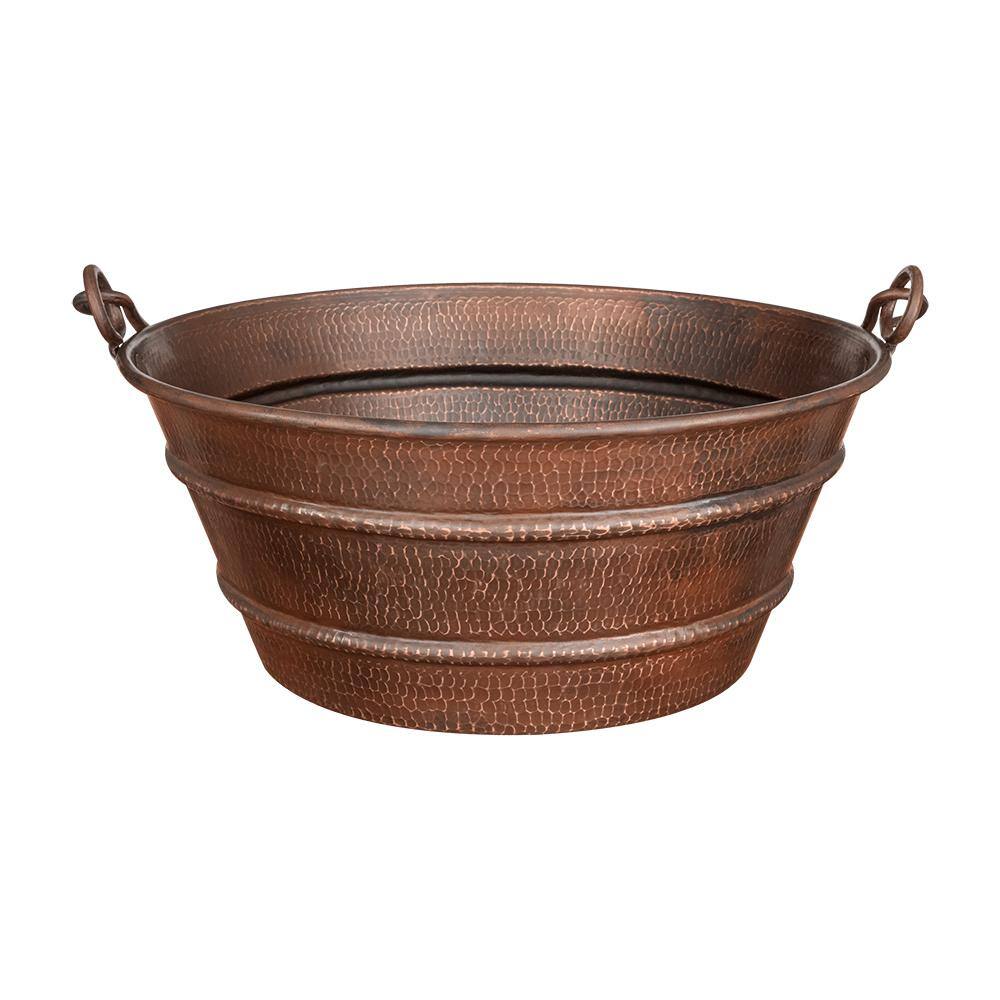 Premier Copper Products Bucket Hammered Copper Round 16 in. Vessel Sink with Handles in Oil Rubbed Bronze VR16BUDB