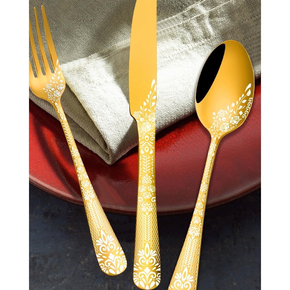 36 Piece Flatware Set with Unique Floral Laser