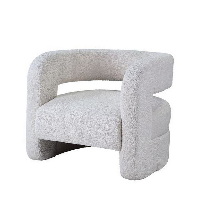 Accent Chair with Fabric Upholstery and Curved Backrest， White