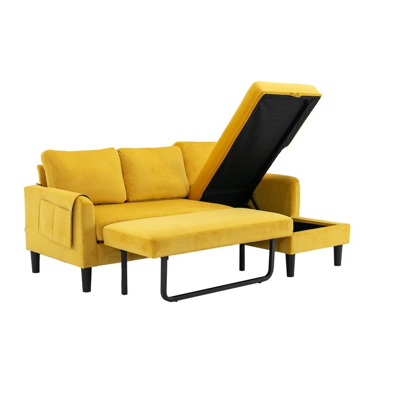 72.4'' L Shaped Sectional Sofa Sleeper Sofa With Storage Chaise Yellow