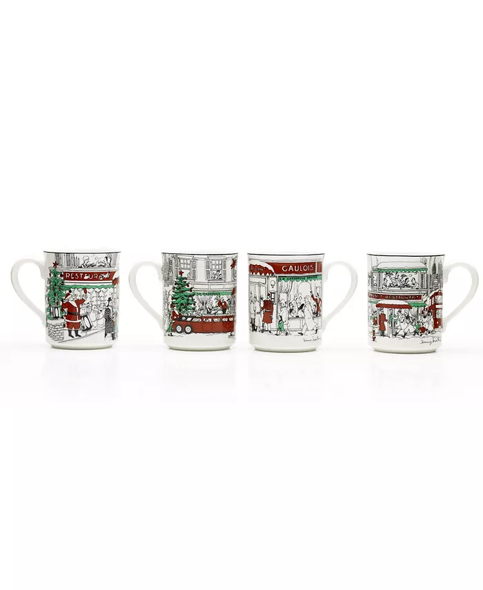 Noritake Le Restaurant Set of 4 Holiday Mugs 12 OZ.