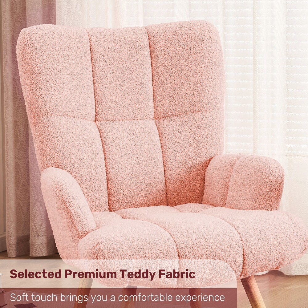 FERPIT Modern Accent Chair Upholstered Teddy Velvet Chair with Solid Wood Legs