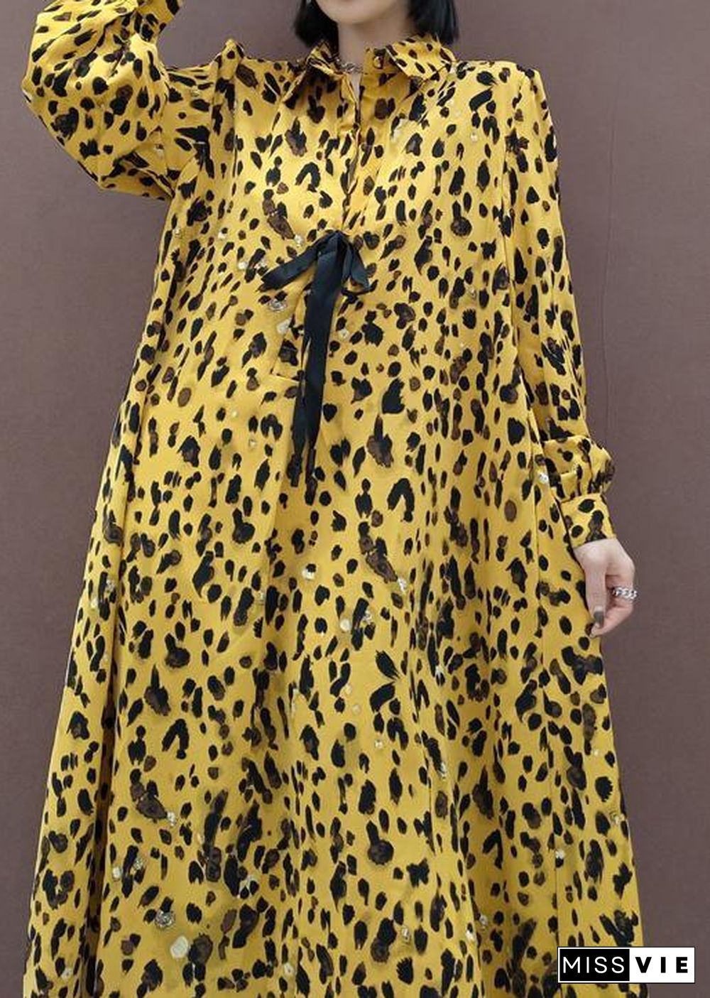 Chic Lapel Large Hem Spring Clothes Fashion Ideas Yellow Dotted Maxi Dress