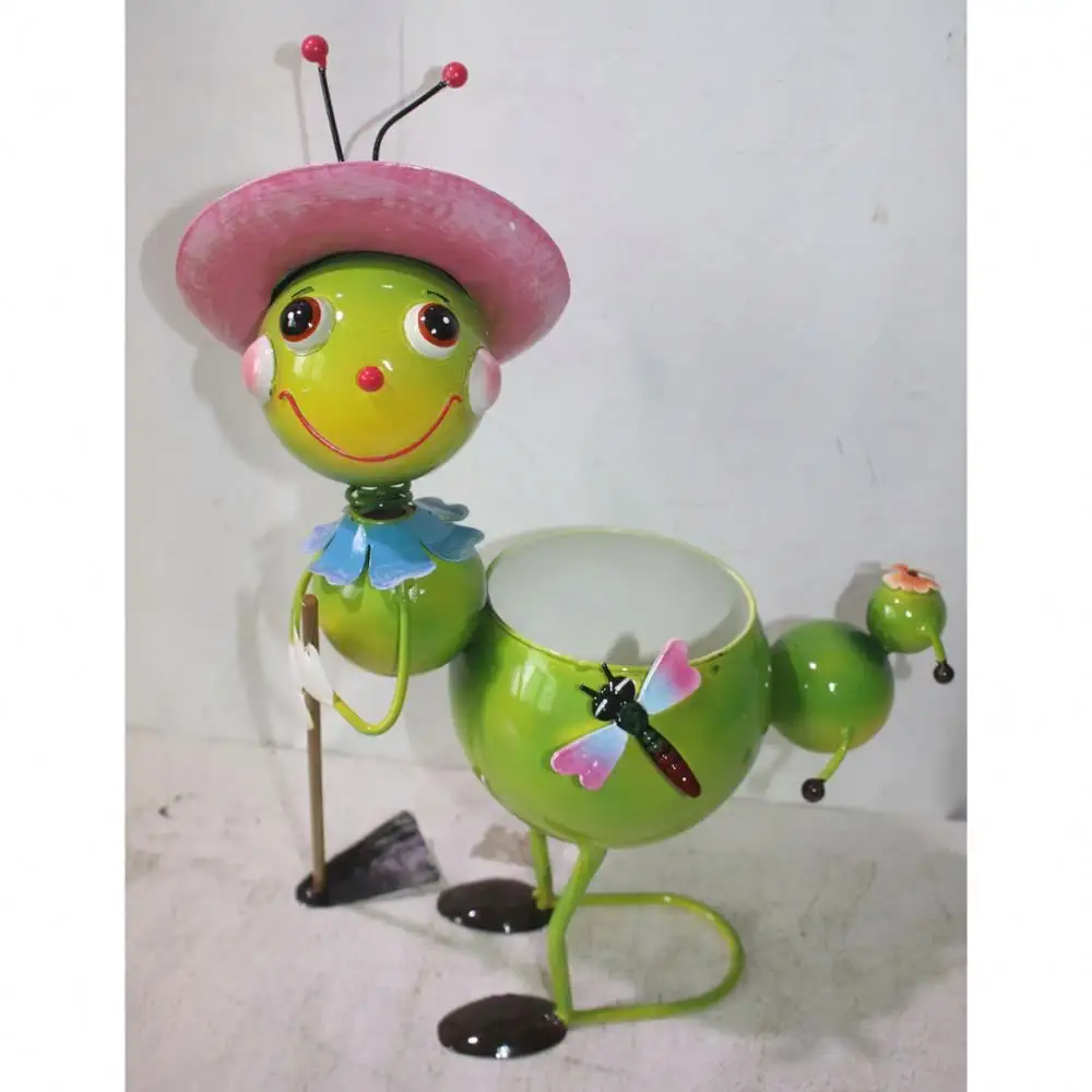 Qjx metal garden decoration bee with pot iron flower pot stand honey bee decorations