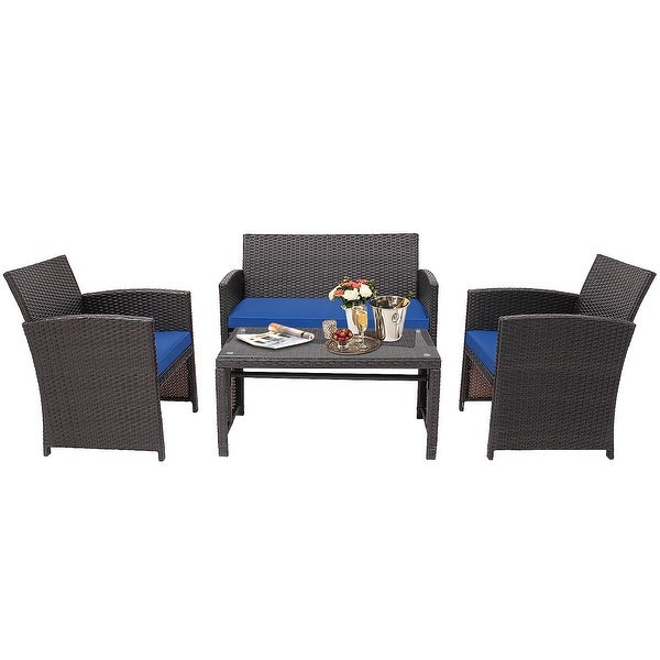 4 PCS Outdoor Rattan Furniture Set w/ Cushioned Chair and Coffee Table - Overstock - 33832107