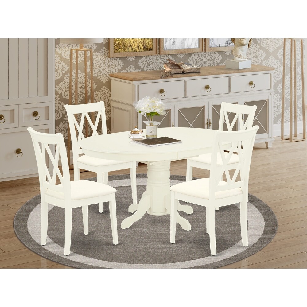 East West Furniture 5 Piece Dining Set Includes a Dining Room Table and 4 Linen Fabric Chairs  (Pieces Options)