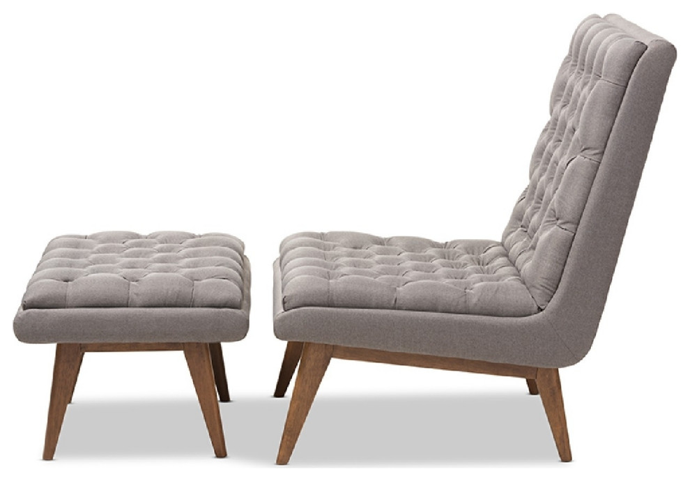 Baxton Studio Annetha Mid Century Modern Grey Fabric Upholstered Walnut   Midcentury   Armchairs And Accent Chairs   by Dot  ampBo  Houzz