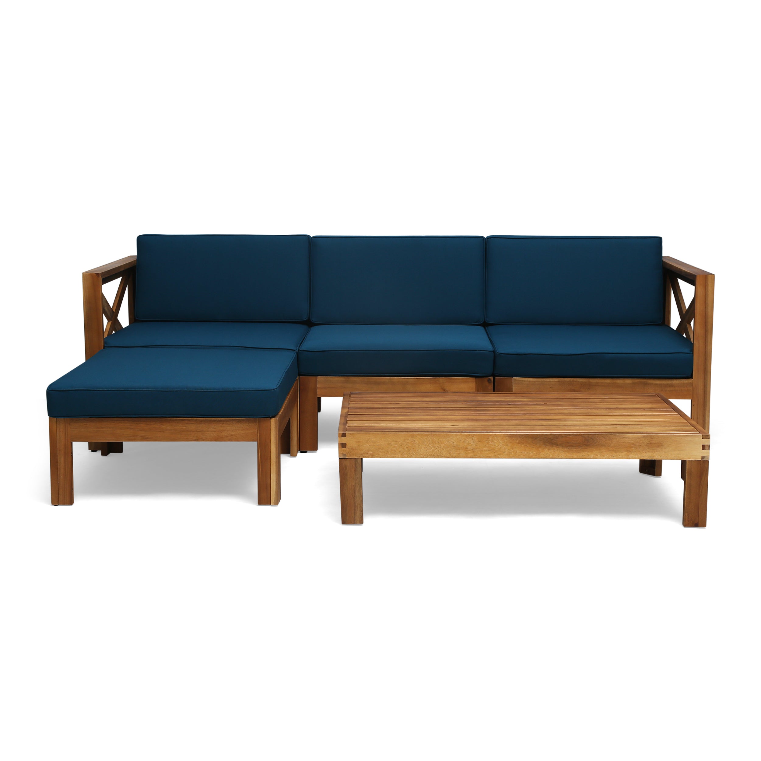 Mamie Outdoor Acacia Wood 5 Piece Sofa Set