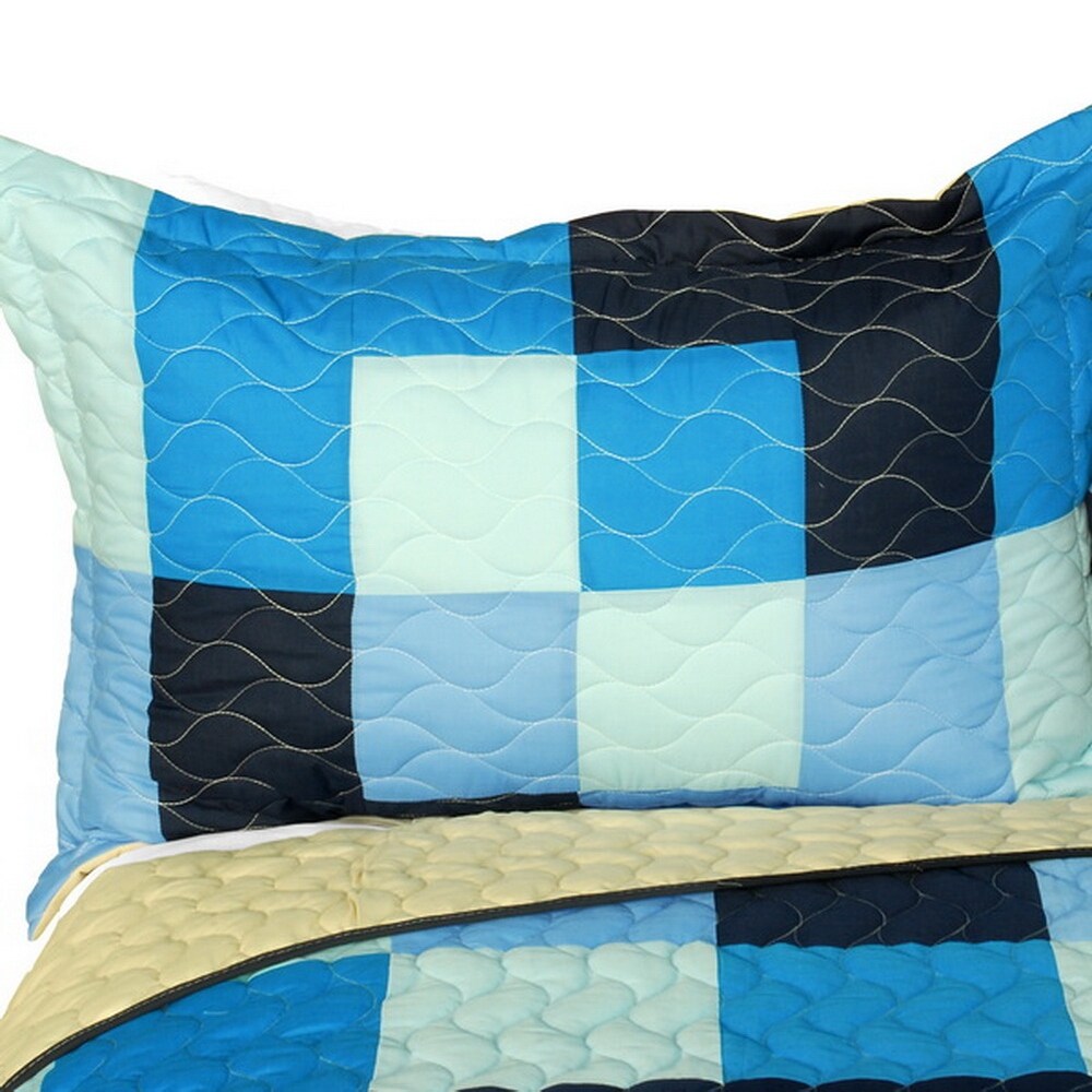 Ocean Star 3PC Vermicelli Quilted Patchwork Quilt Set (Full/Queen Size)