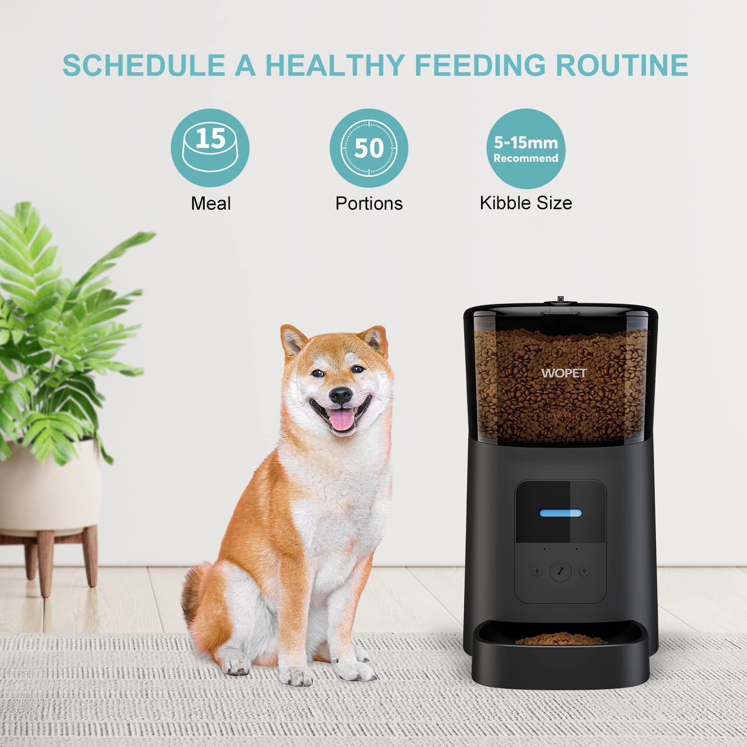 6L Automatic Cat Feeder，Wi-Fi Enabled Smart Pet Feeder for Cats and Dogs，Auto Dog Food Dispenser with Portion Control， Distribution Alarms and Voice Recorder Up to 15 Meals per Day (Black)