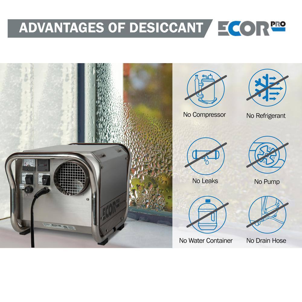 Ecor Pro 150 Pint Portable Commercial Stainless Steel Desiccant Dehumidifier for Basement CrawlSpace Whole House and Warehouses EPD150-PRO