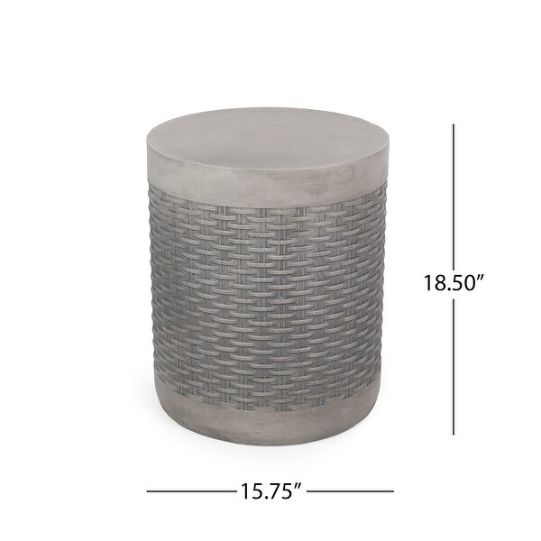 Round Outdoor Side Table for Patio，Concrete Side Table Tree Stump Side Table