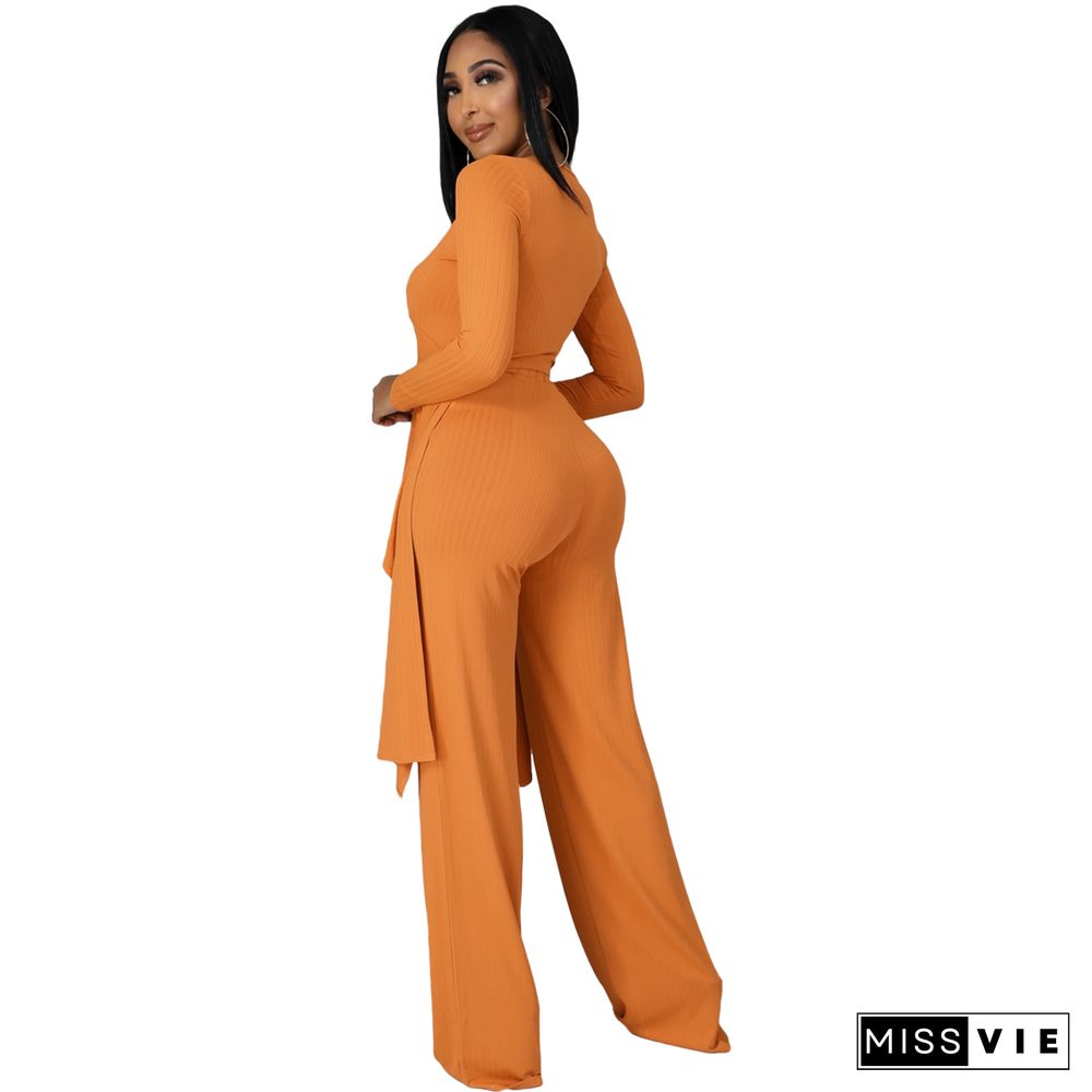 V Neck Irregular Top Straight-leg Pants Set