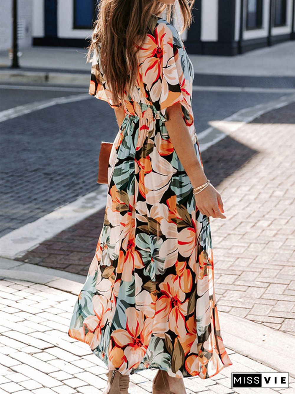 Sexy Commuter V-neck Fashion Print Split Dress