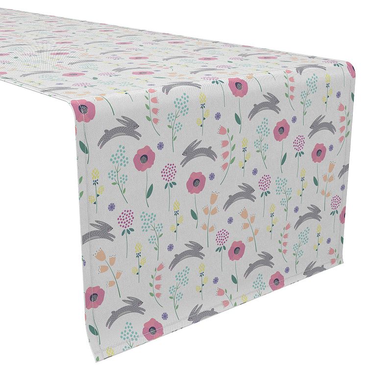 Table Runner， 100% Cotton， 16x72， Spring Bunnies and Flowers