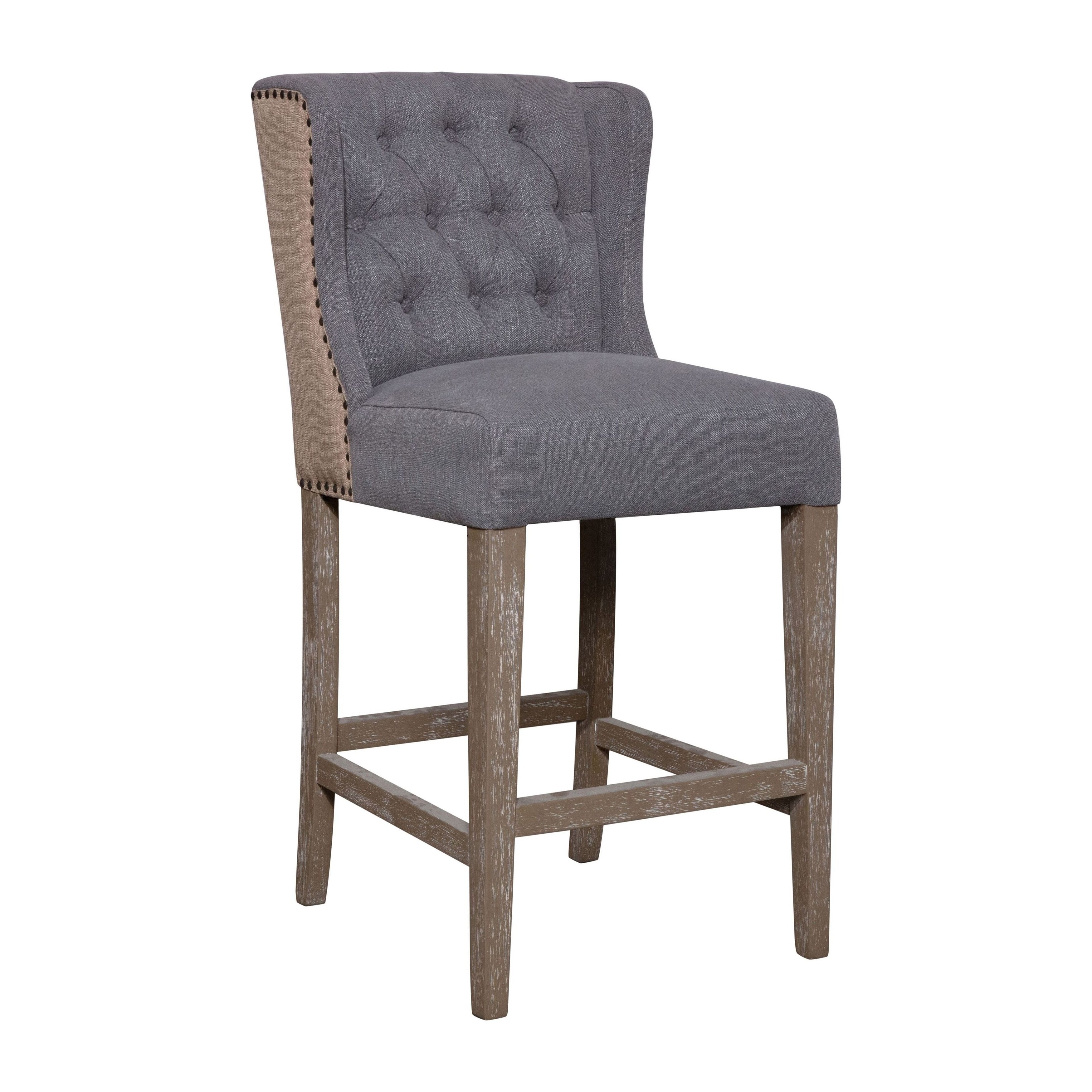 Abel Two-Toned Performance Linen Wingback Barstool， Jute and Light Grey - N/A