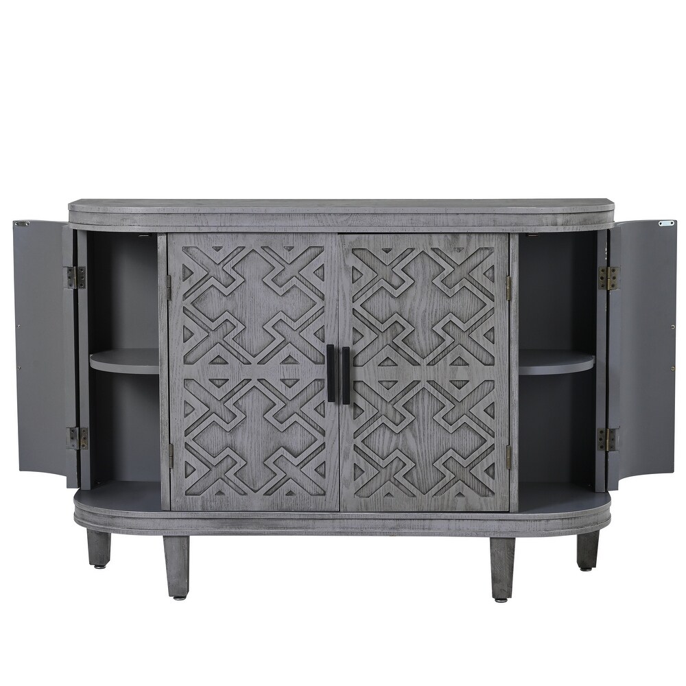 Antique Gray Wooden Entryway Storage Cabinet with Antique Pattern Doors