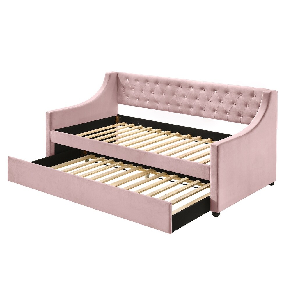 Modern Style Twin Daybed  Bed Frame With Tufted Back And Trundle