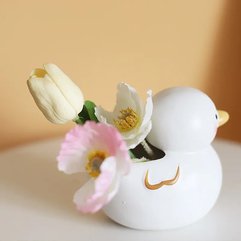 Cute White Duck MINI Flower Pot Home Desk Ledge Decoration Succulents Ceramic Flower Pots Christmas Flower Pots Indoor