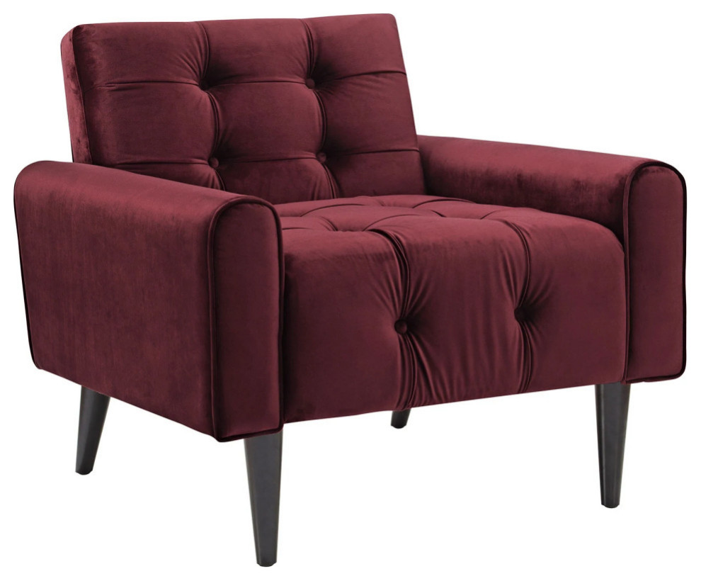 Elliot Maroon Performance Velvet Armchair   Midcentury   Armchairs And Accent Chairs   by Virgil Stanis Design  Houzz