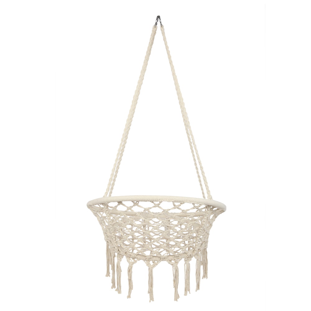 Zimtown Boho Style Rattan Chair Hanging Hammock Swing Chairs for Indoor/Outdoor, Beige, Iron Ring