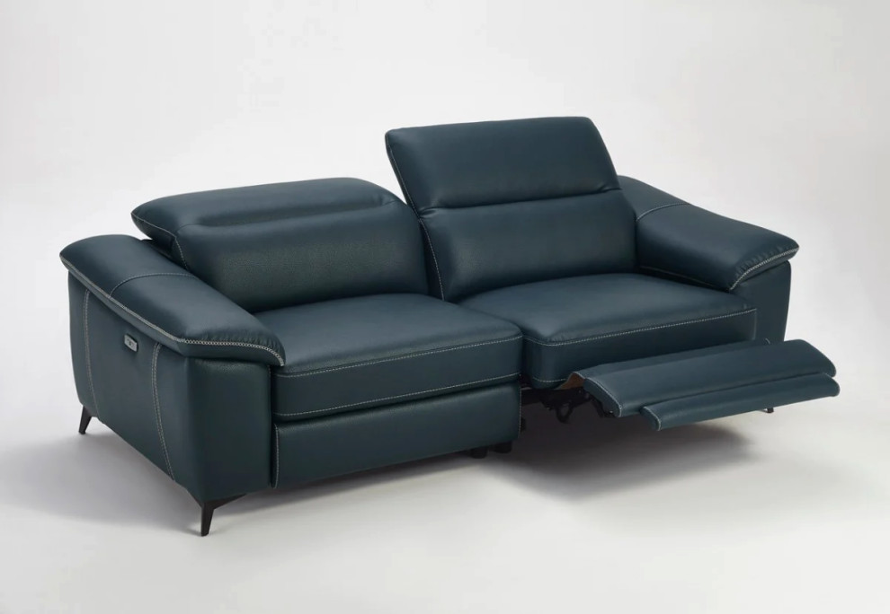 Stella Modern Blue Leatherette Sofa Set With Electric Recliners   Midcentury   Living Room Furniture Sets   by V.S.D Furniture  Houzz