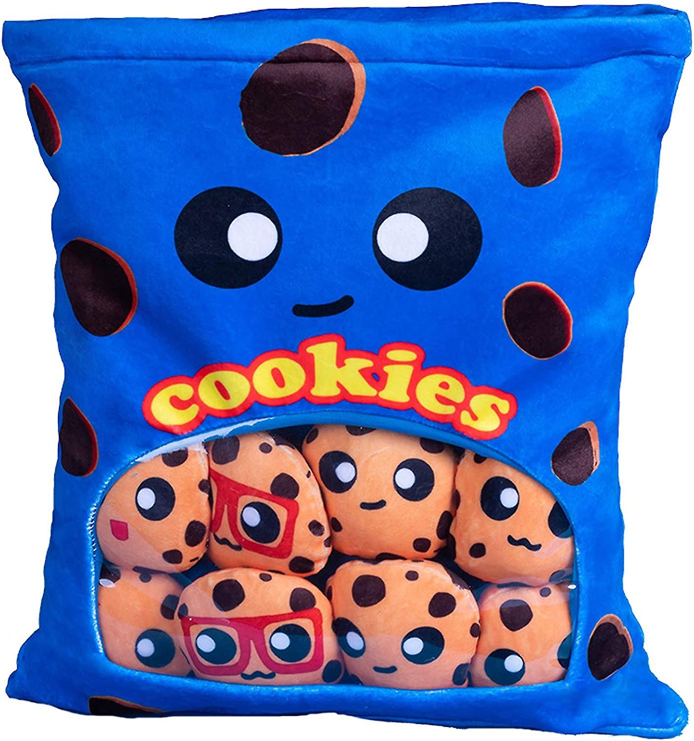 Yummy Cookie Stuffed Toy Game Pillow， Cute Plush Cushion， Delicious Food Dessert Package， Birthday Gift (8pcs A Bag， Blue)