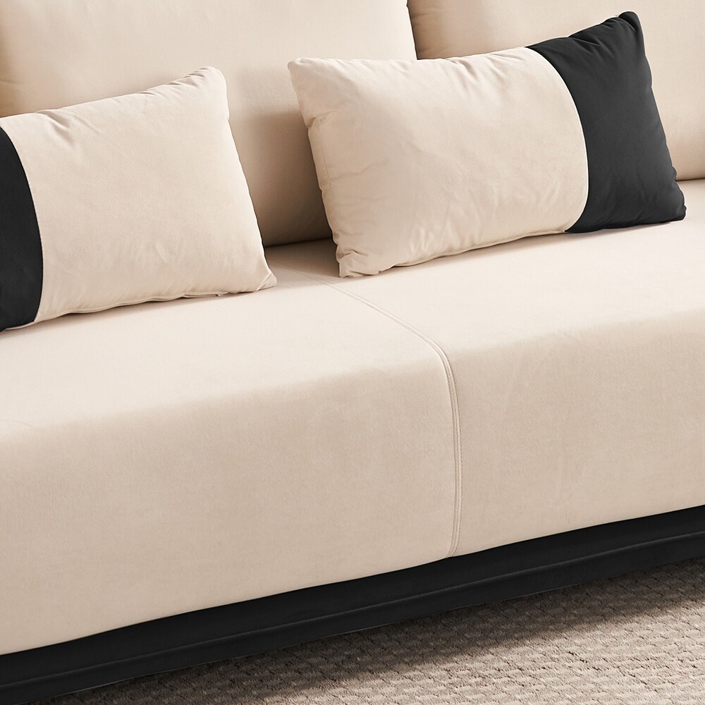 Modern Fabric 3 Seat Sofa with Two Pillows and Metal Legs