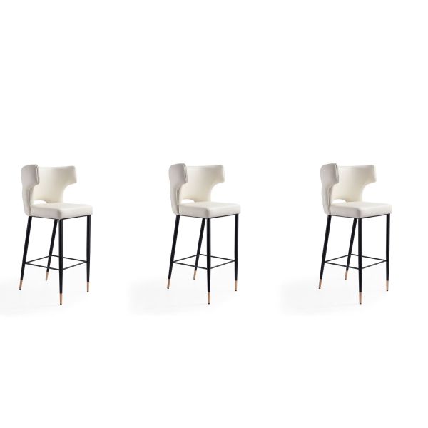 Holguin Barstool in Cream， Black and Gold (Set of 3)