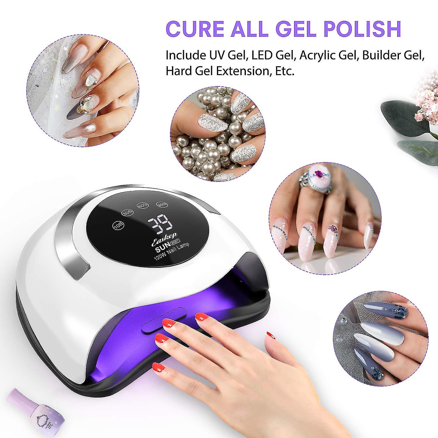 Uv Led Nail Lamp  120w Gel Nail Polish Uv Light For Nail Dryer Curing Lamp Faster 4 Timer Setting Professional Portable Handle For Fingernail And Toen