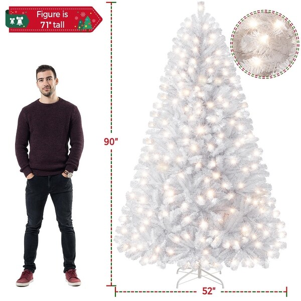 7.5ft Prelit Spruce Artificial Hinged Christmas Pine Tree Prelighted Xmas Tree with 550 Warm White Lights and 1354 Branch Tips