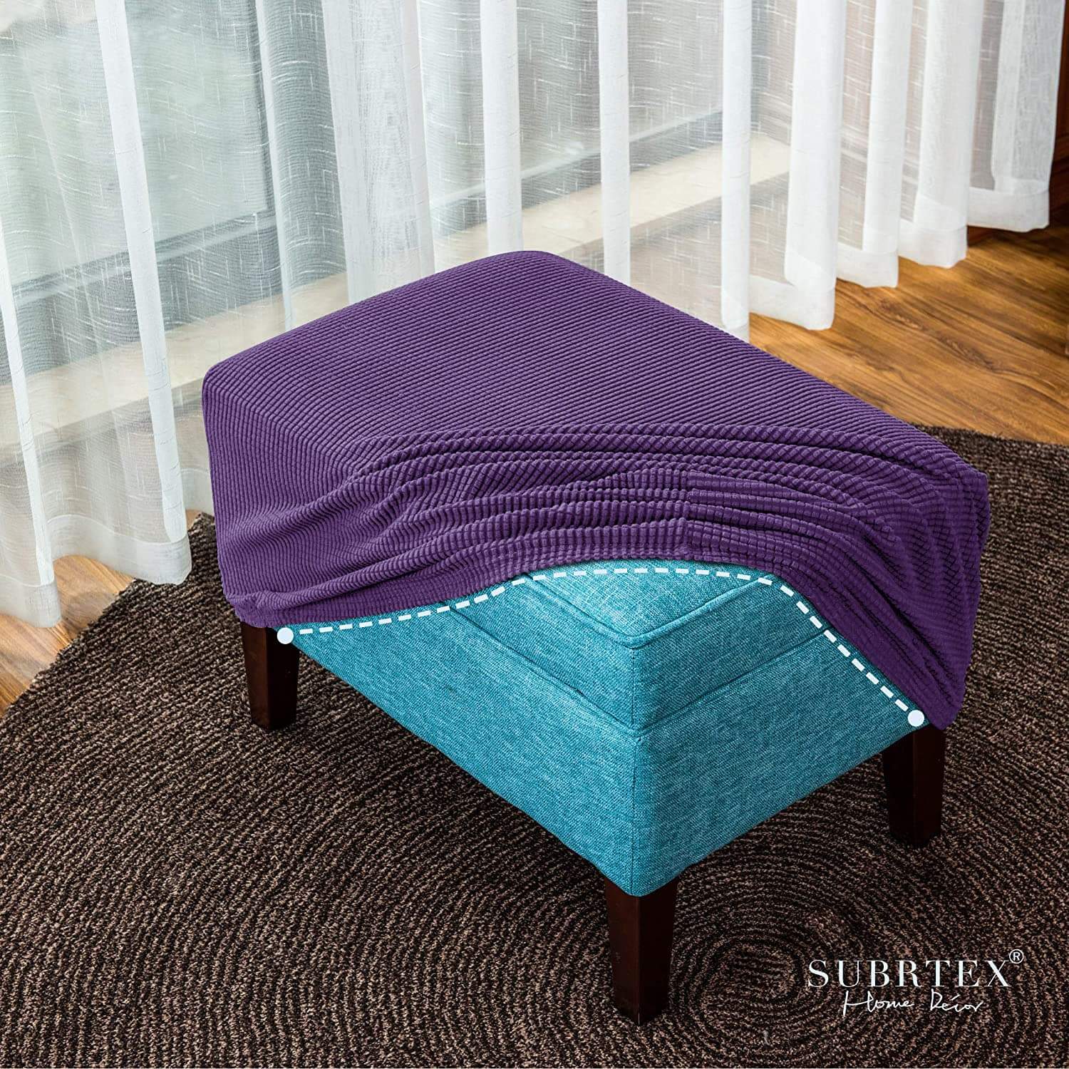 Subrtex Stretch Textured Grid Oversized Ottoman Slipcover, Violet