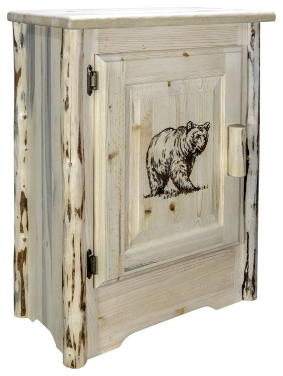 Montana Woodworks Wood Accent Cabinet with Engraved Bear in Natural   Rustic   Accent Chests And Cabinets   by Homesquare  Houzz