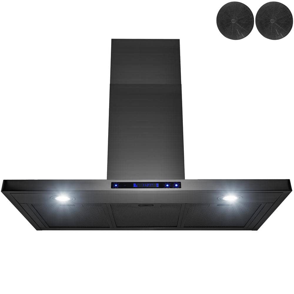 AKDY 36 in 343 CFM Convertible Wall Mount Kitchen Range Hood with Lights and Carbon Filters in Brushed Black Stainless Steel