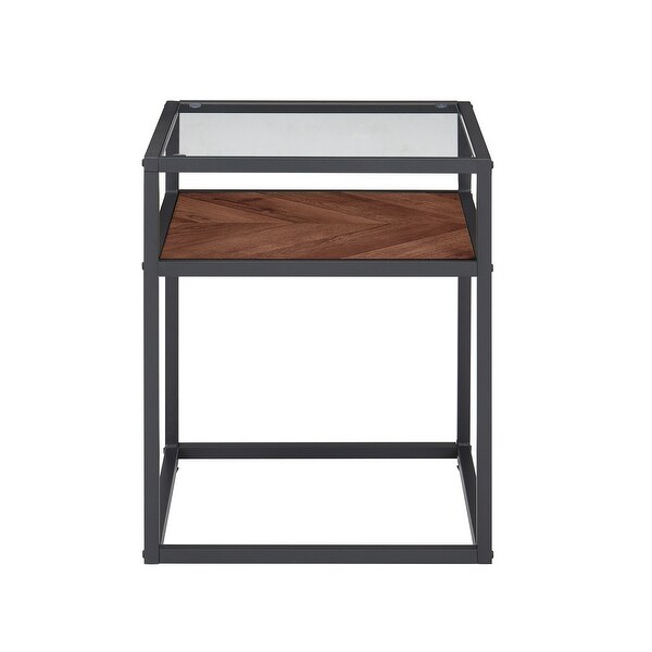 Tempered Glass Top Side Table， 2-Tier End Table